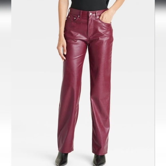 Universal Thread Pants - Women's Mid-Rise Faux Leather Baggy Jeans - Universal Thread Red 2